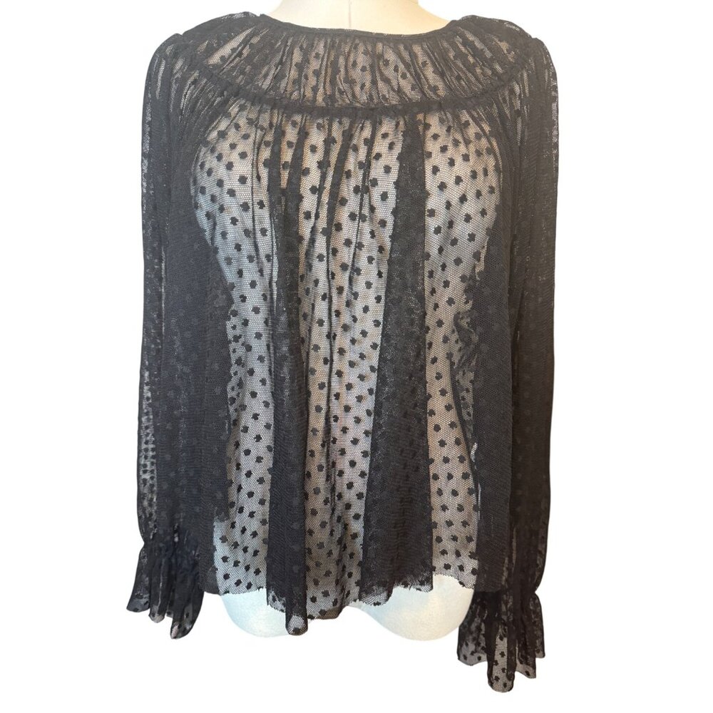 2/$30 ZARA M Black Sheer Polka Dot Blouse